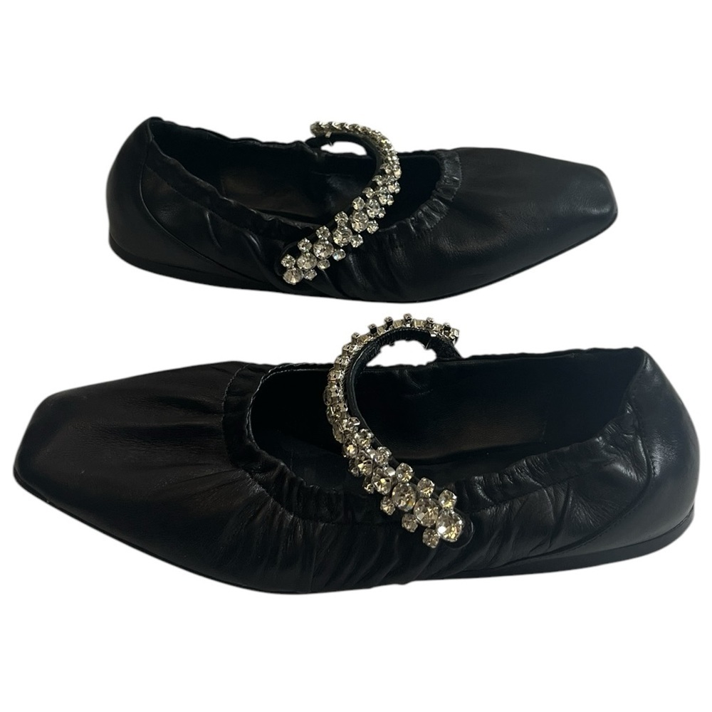 Jimmy Choo Gai Square-Toe Crystal-Strap Leather Ballerina Flats 34, pre-owned. - Picture 15 of 16
